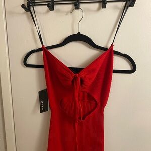 Elegant Red Dress with Bow Accent